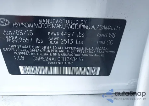 2015 Hyundai Sonata Se from USA, damaged, VIN 5NPE24AF0FH248416